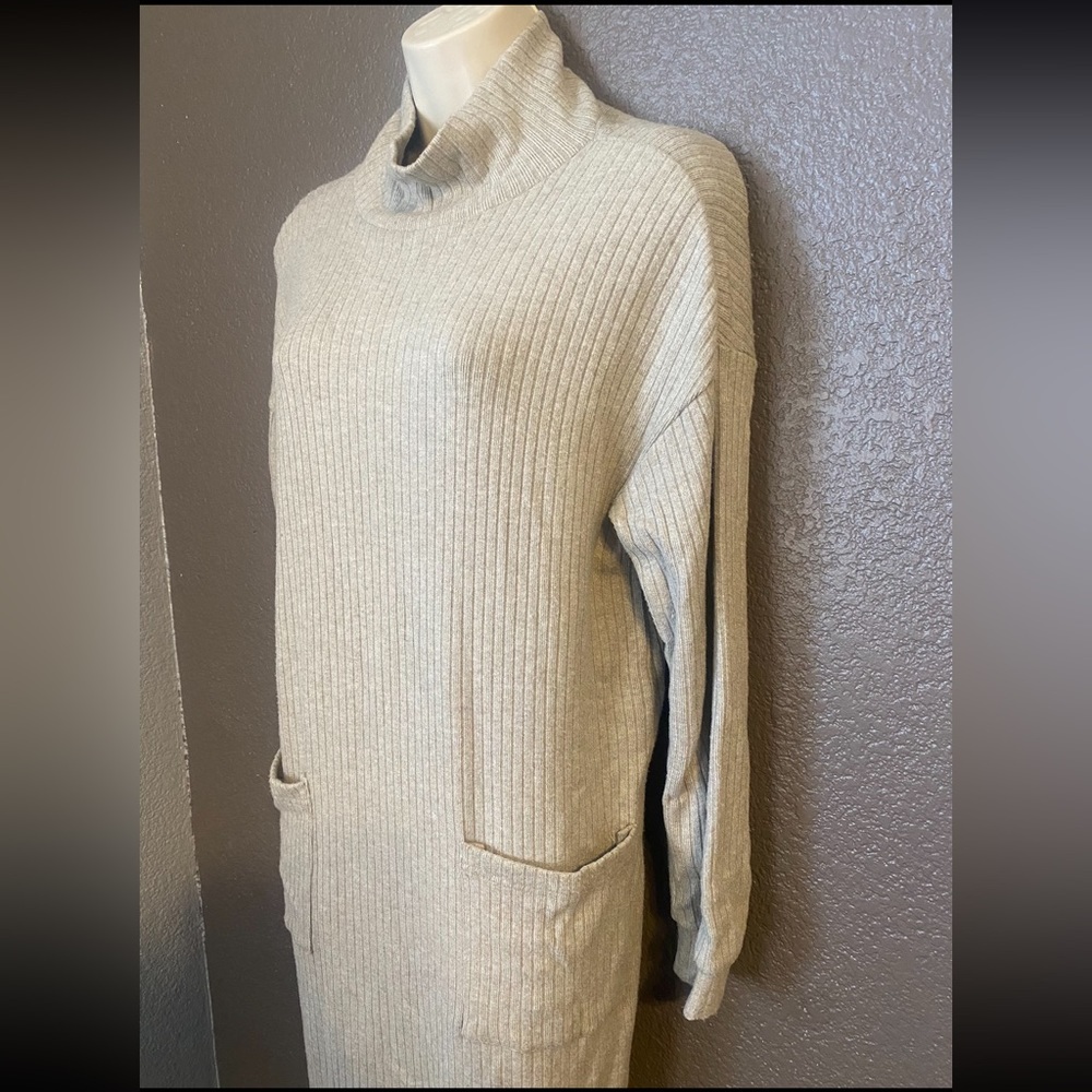 BB Dakota Steve Madden Heather Toffee Ribbed Mock-neck Sweater Dress Pockets - Picture 3 of 6